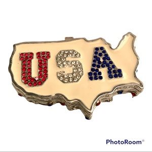 Work Of Art USA Trinket Red White Blue Pill Box